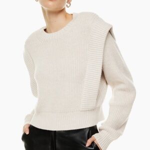 NWT Aritzia Babaton Grazia Matte Pearl  💯 Merino Wool Strong Shoulder Sweater M